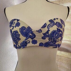 Mikoh Swimwear Floral Paisley Strapless Bandeau Swim Top S